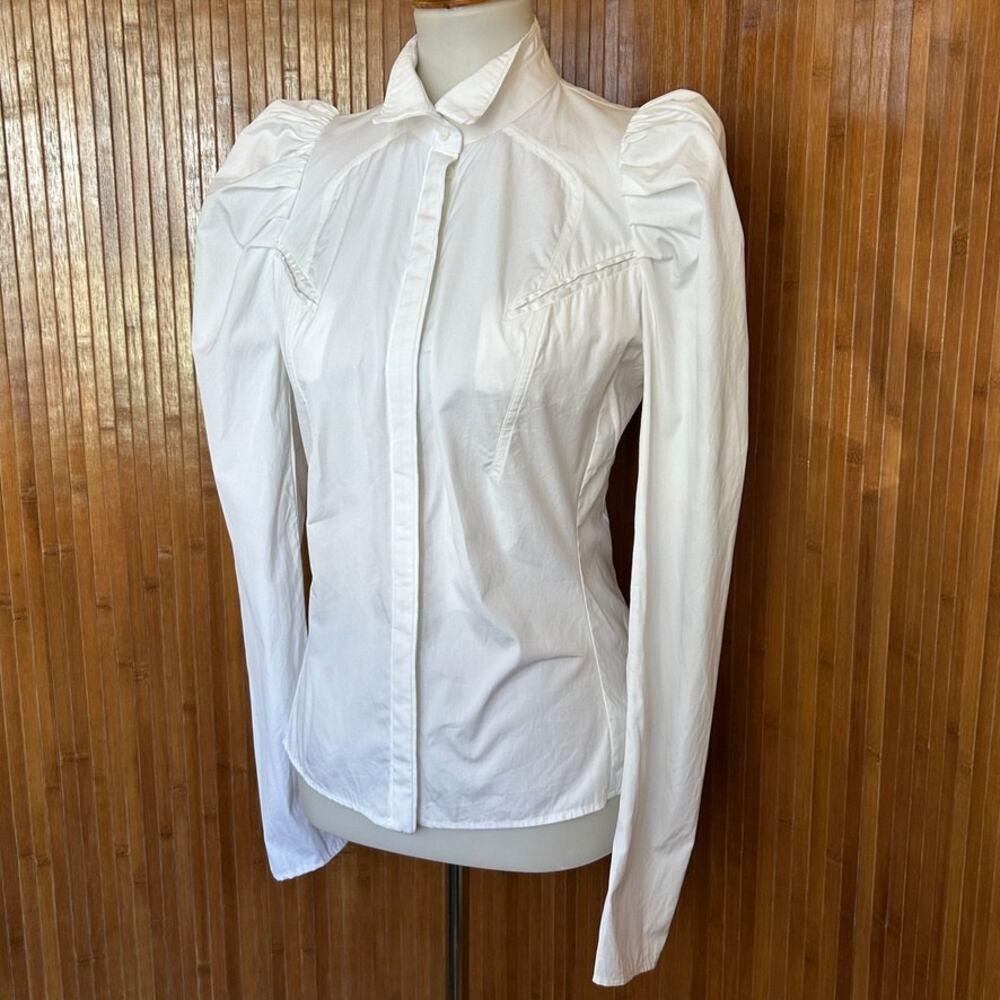 Givenchy White Cotton Poplin Tailored  Puff Shoulder Blouse Shirt